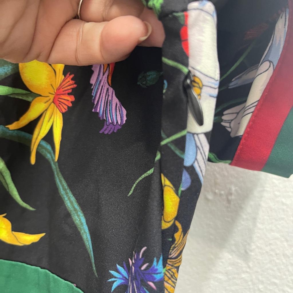 Black Floral Midi Shirt Dress With Green Trim — image 5 of 8